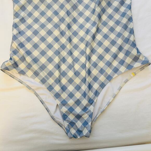 Summersalt Cream Blue Gingham Halter Tie Back One Piece Swimsuit Size 18 - Picture 6 of 7